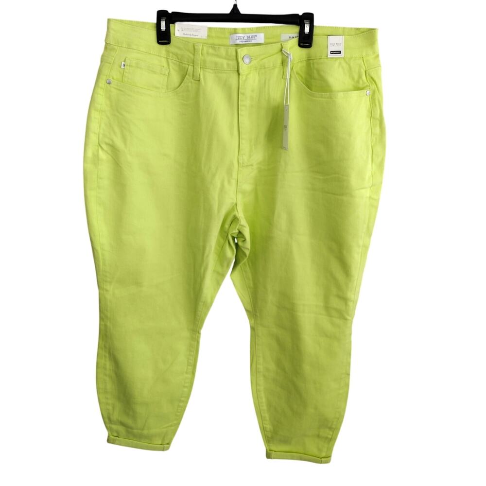 Judy Blue NEW Neon Lime Green Slim Fit Cuffed Jeans Women's 22W Plus